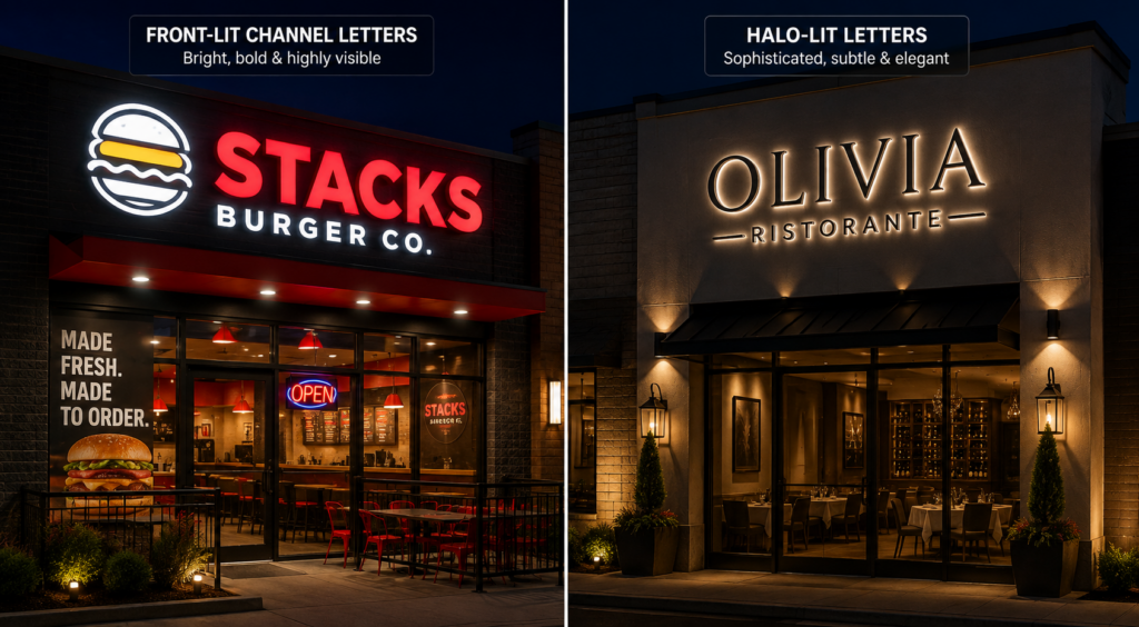 Halo-Lit Signs for Upscale Restaurants