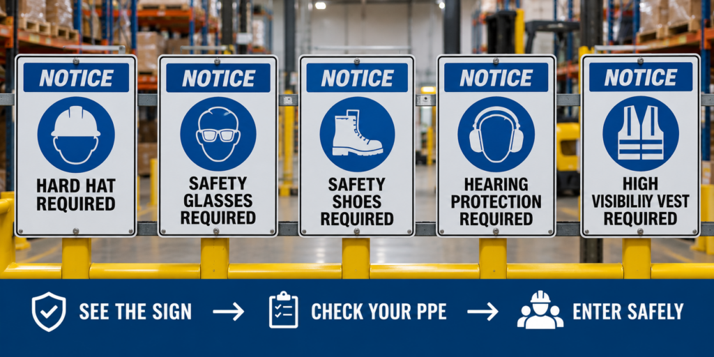 PPE safety signs for warehouses