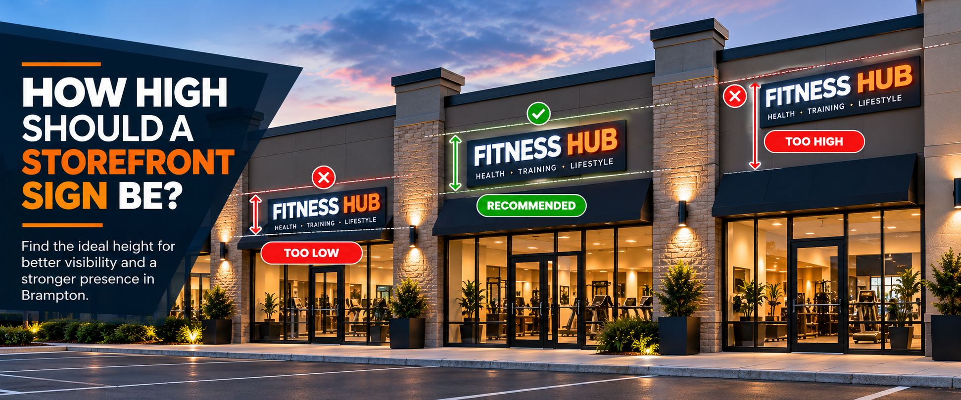 storefront sign placement and height comparison